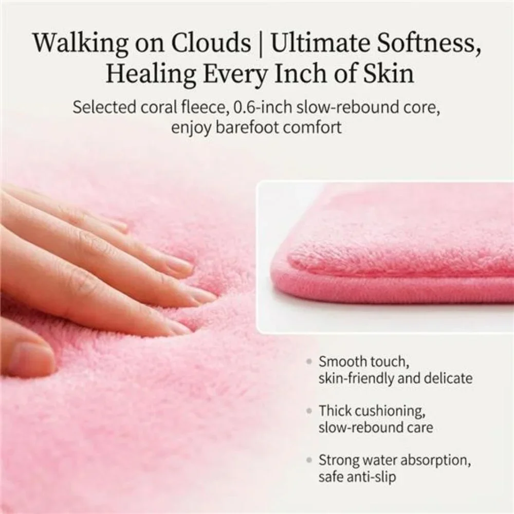 Pink Cartoon Memory Foam Bath Mat Non Slip Absorbent Rug Bathroom Bedroom Door